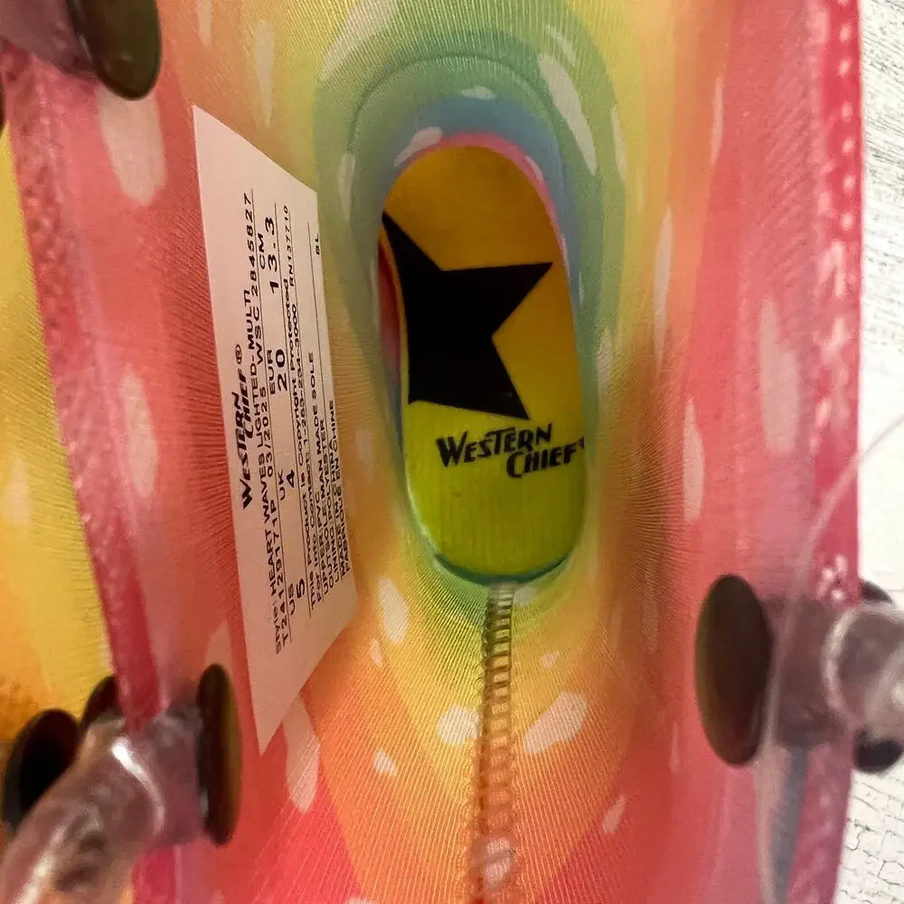Western Chief Rain Boots Toddler Girls Size 5 Rainbow Heart Waves Light Up